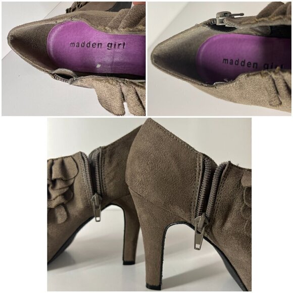 Madden Girl Raleigh Taupe Faux Suede Ruffle Round Platform Toe Booties Sz 8 - Picture 12 of 14